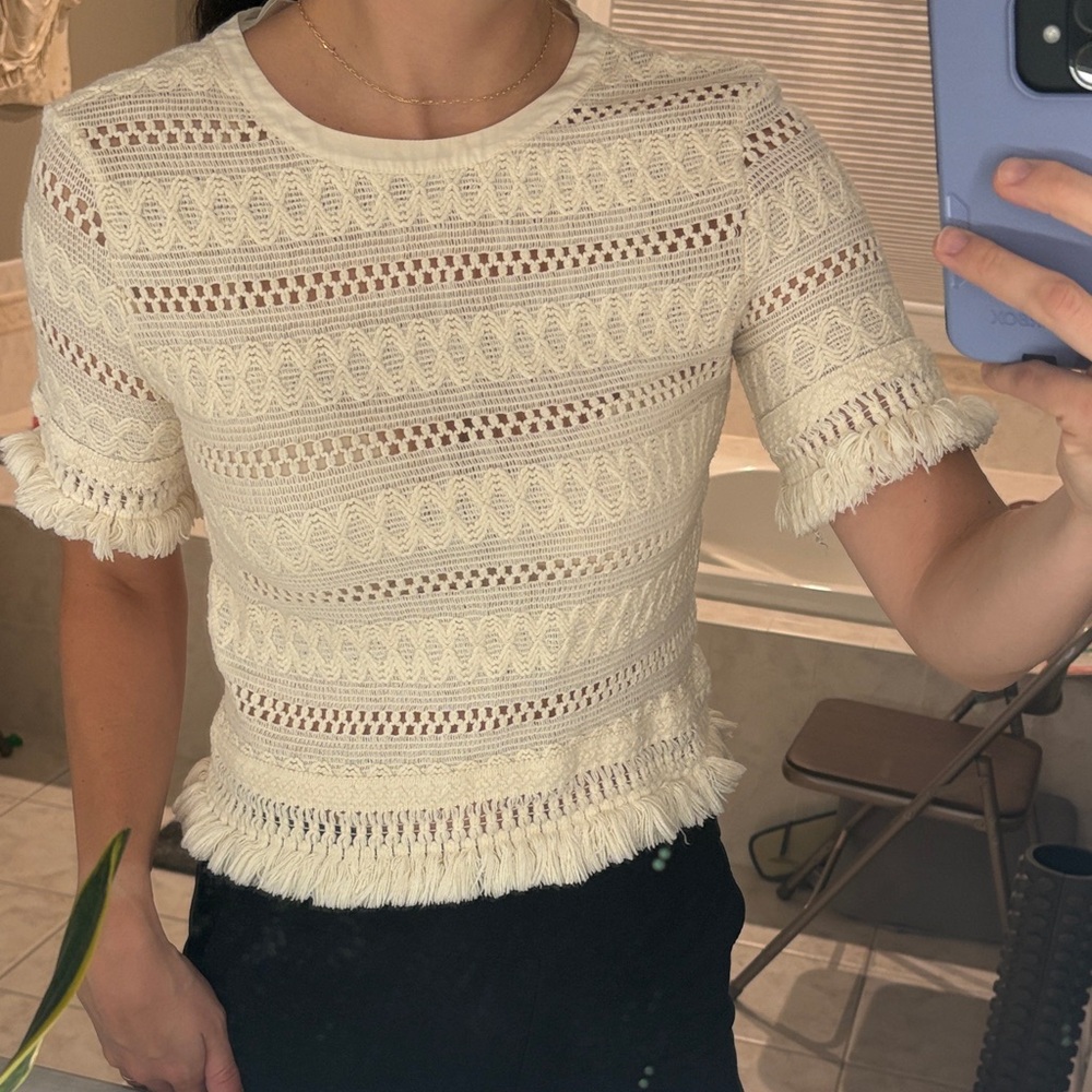 H&M Cream Crochet Fringe Blouse